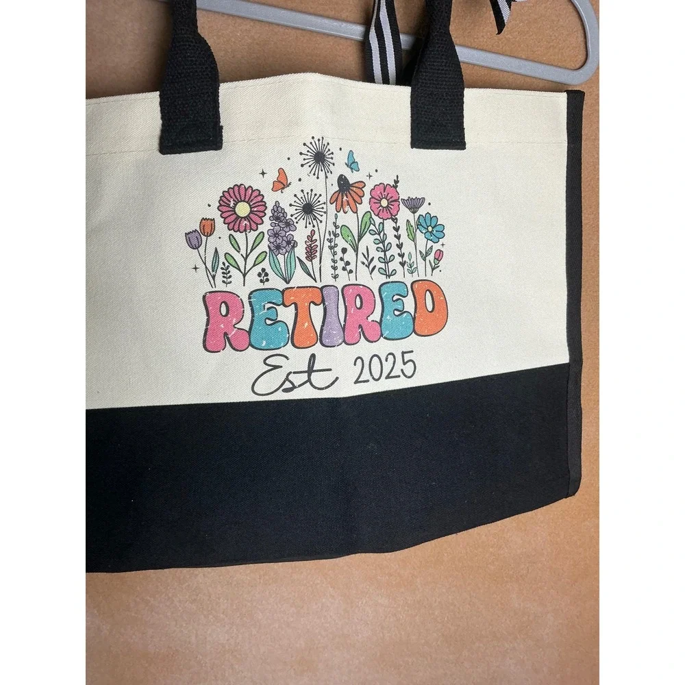 Retired Est‎ 2025 Tote Bag Boho Floral Garden Canvas Beach Bag Gift